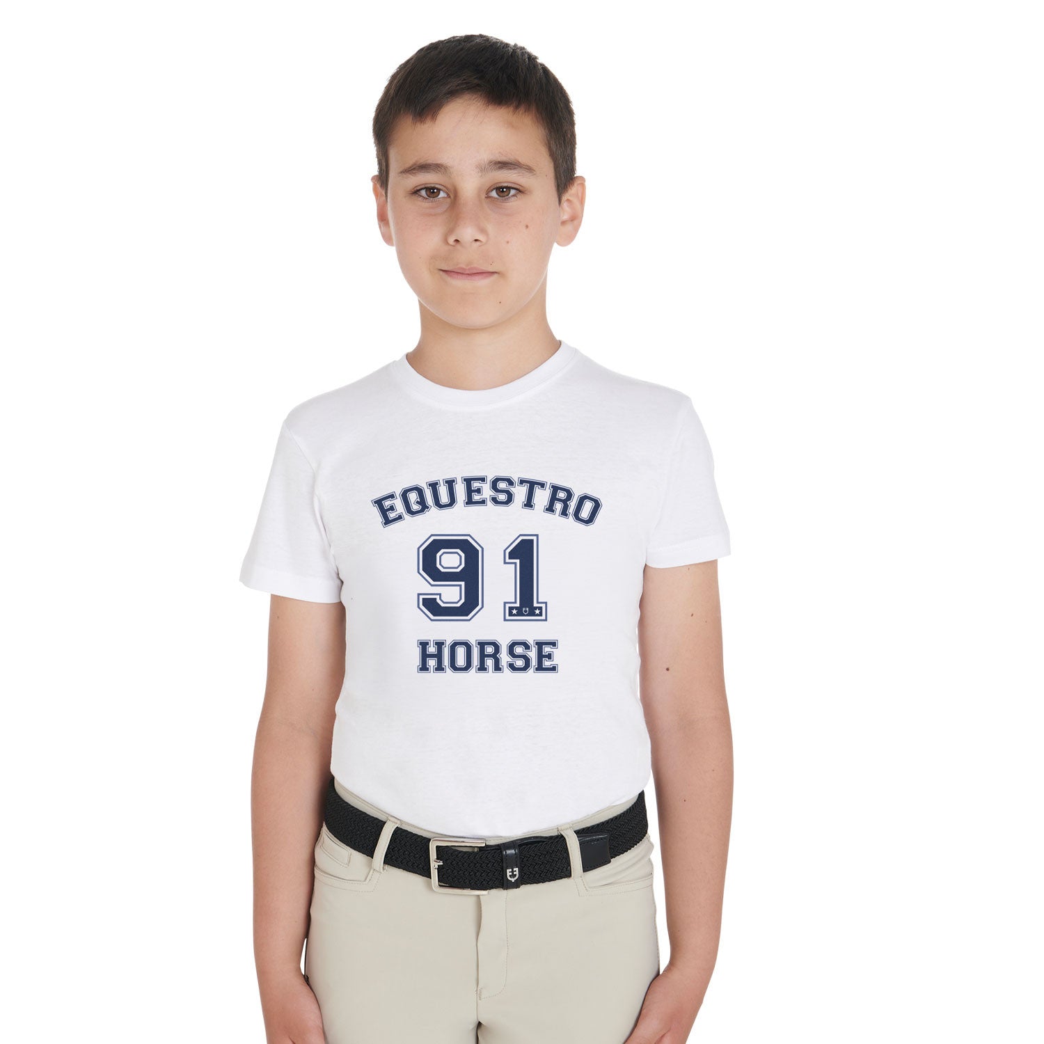 Camiseta de algodón del club de caballos para niño Equestro - Blanco