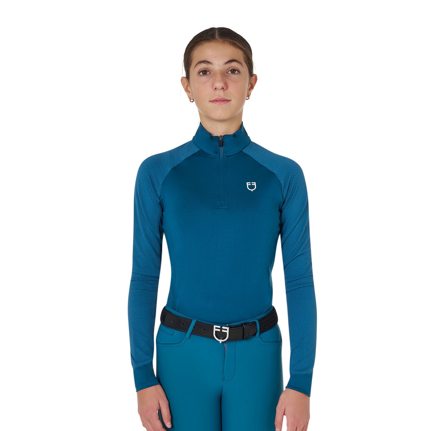 Capa base de tejido técnico para niños Equestro - Blue Coral (19-4526)/White