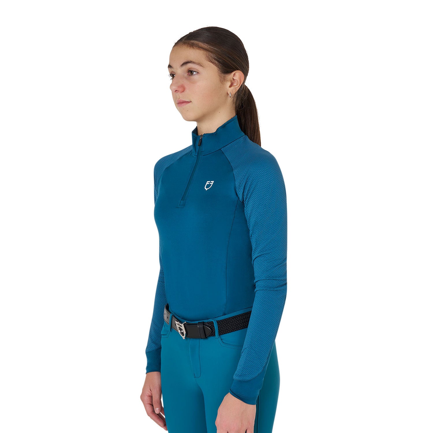 Capa base de tejido técnico para niños Equestro - Blue Coral (19-4526)/White
