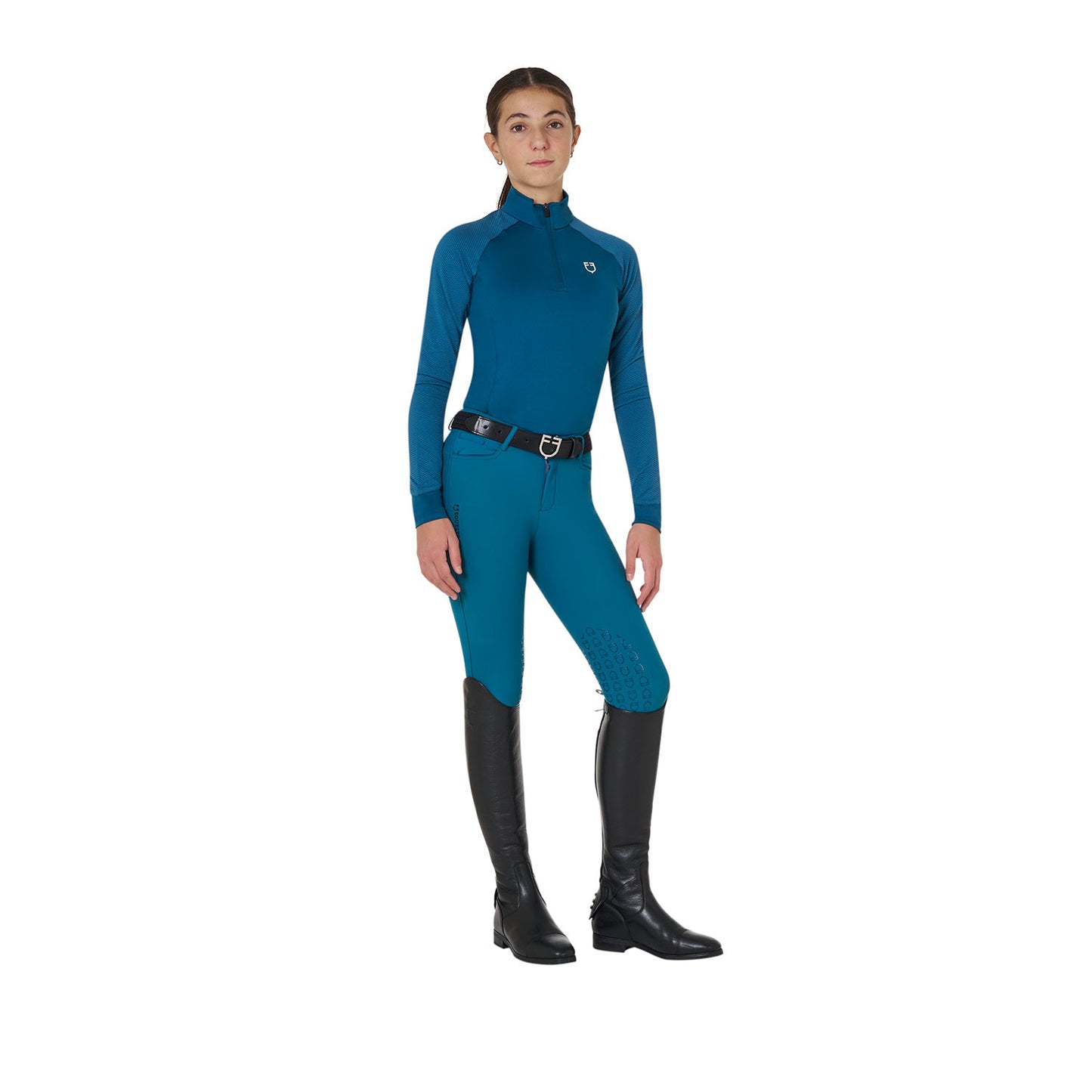 Capa base de tejido técnico para niños Equestro - Blue Coral (19-4526)/White