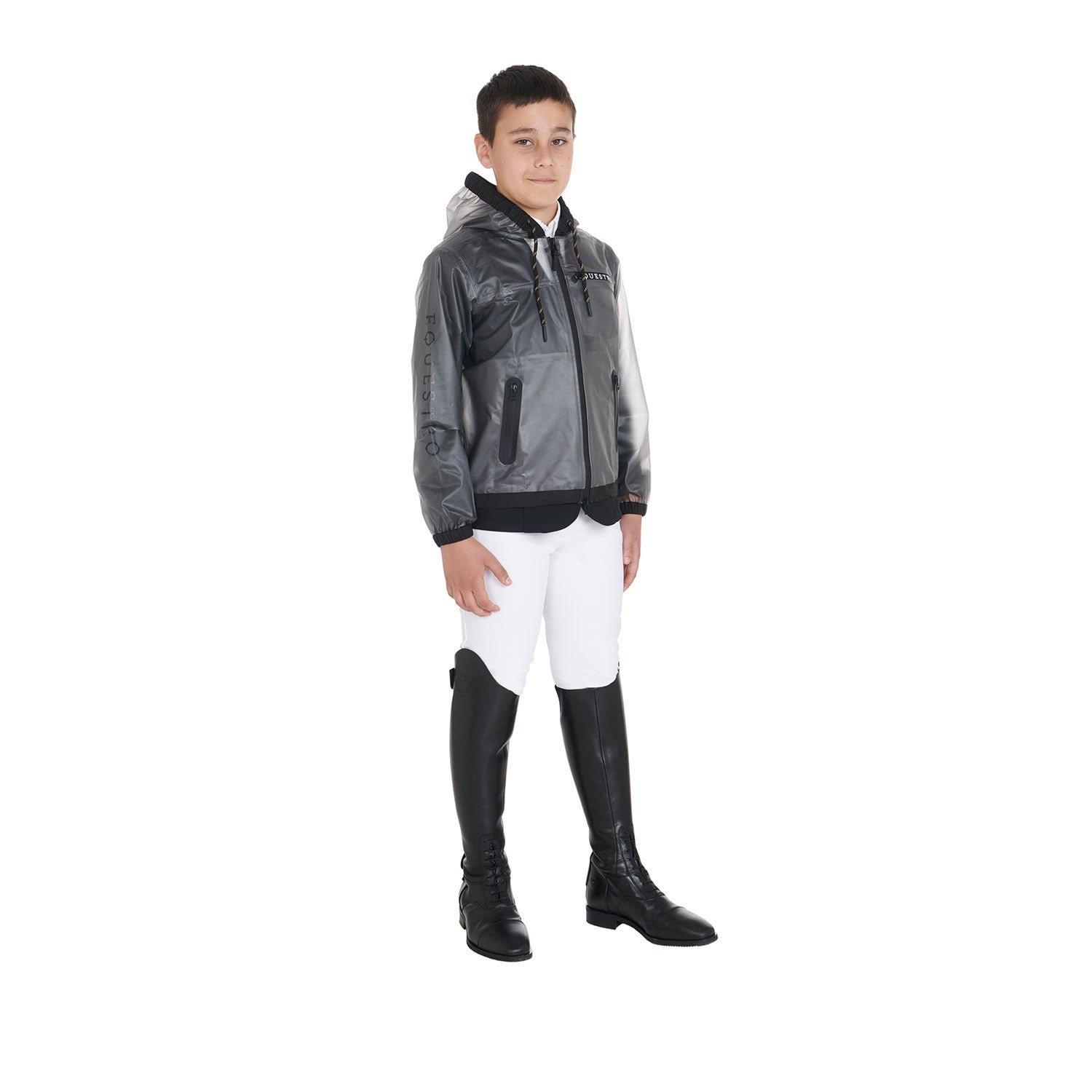 Impermeable para niños con capucha y cremallera a prueba de viento Equestro - Gris