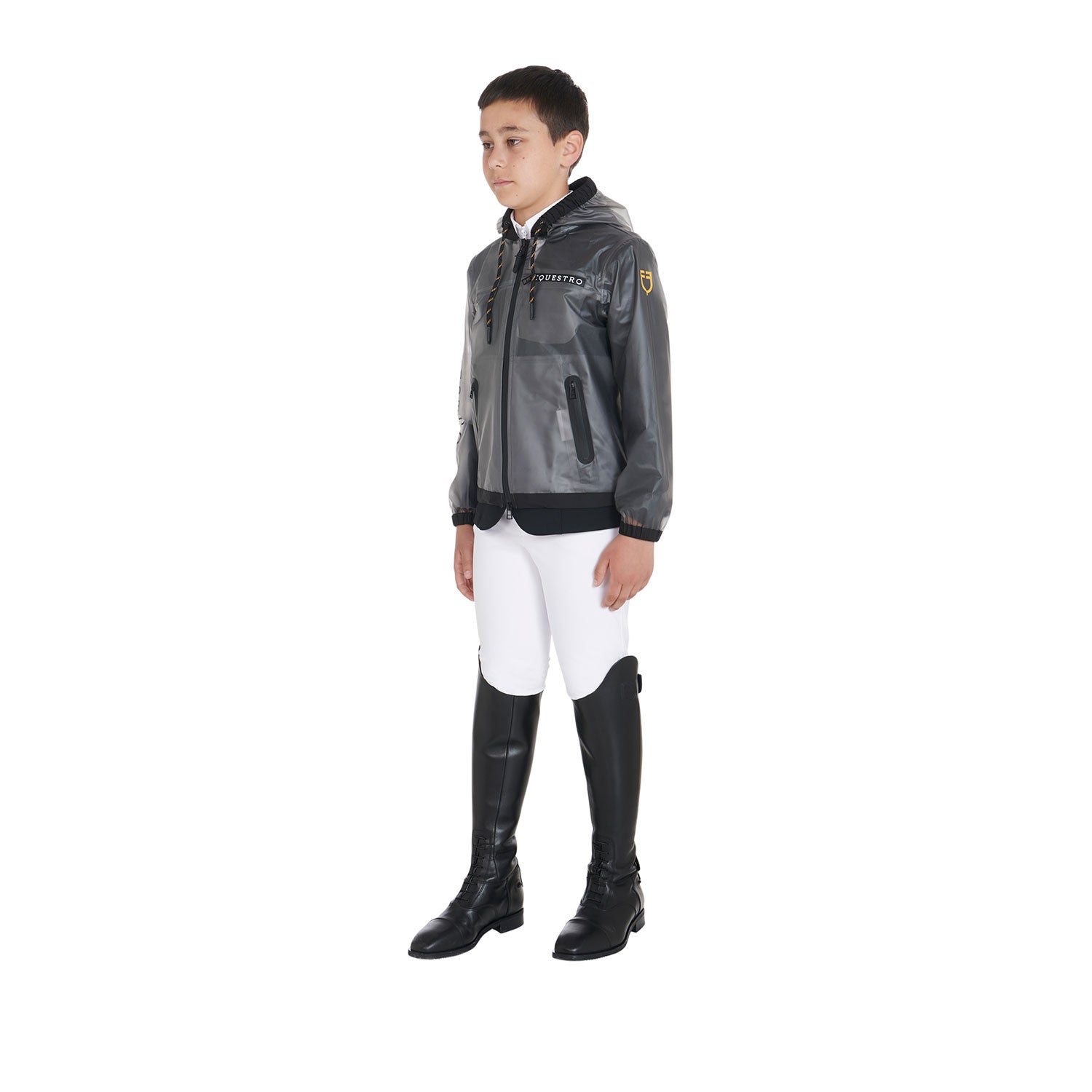 Impermeable para niños con capucha y cremallera a prueba de viento Equestro - Gris