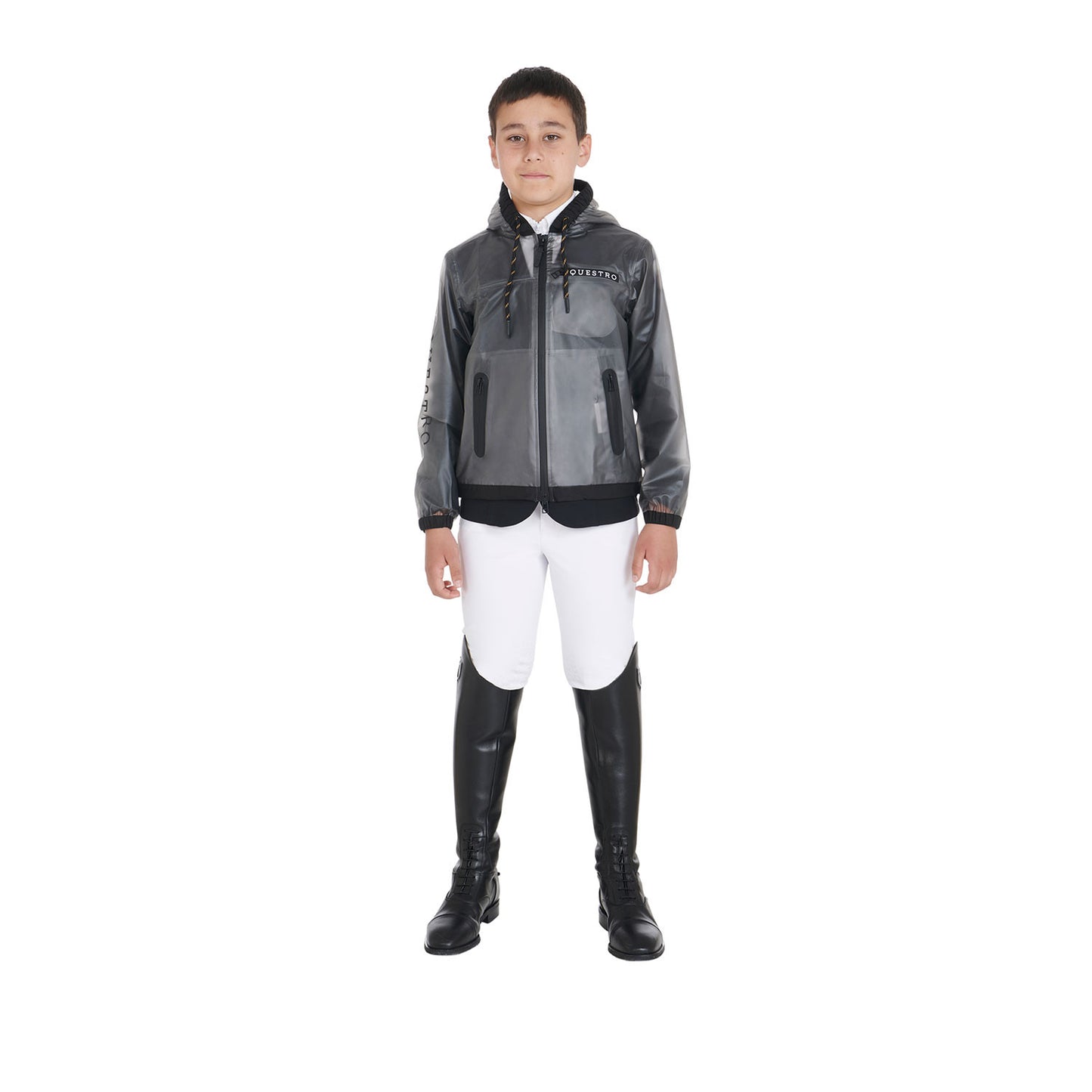 Impermeable para niños con capucha y cremallera a prueba de viento Equestro - Gris