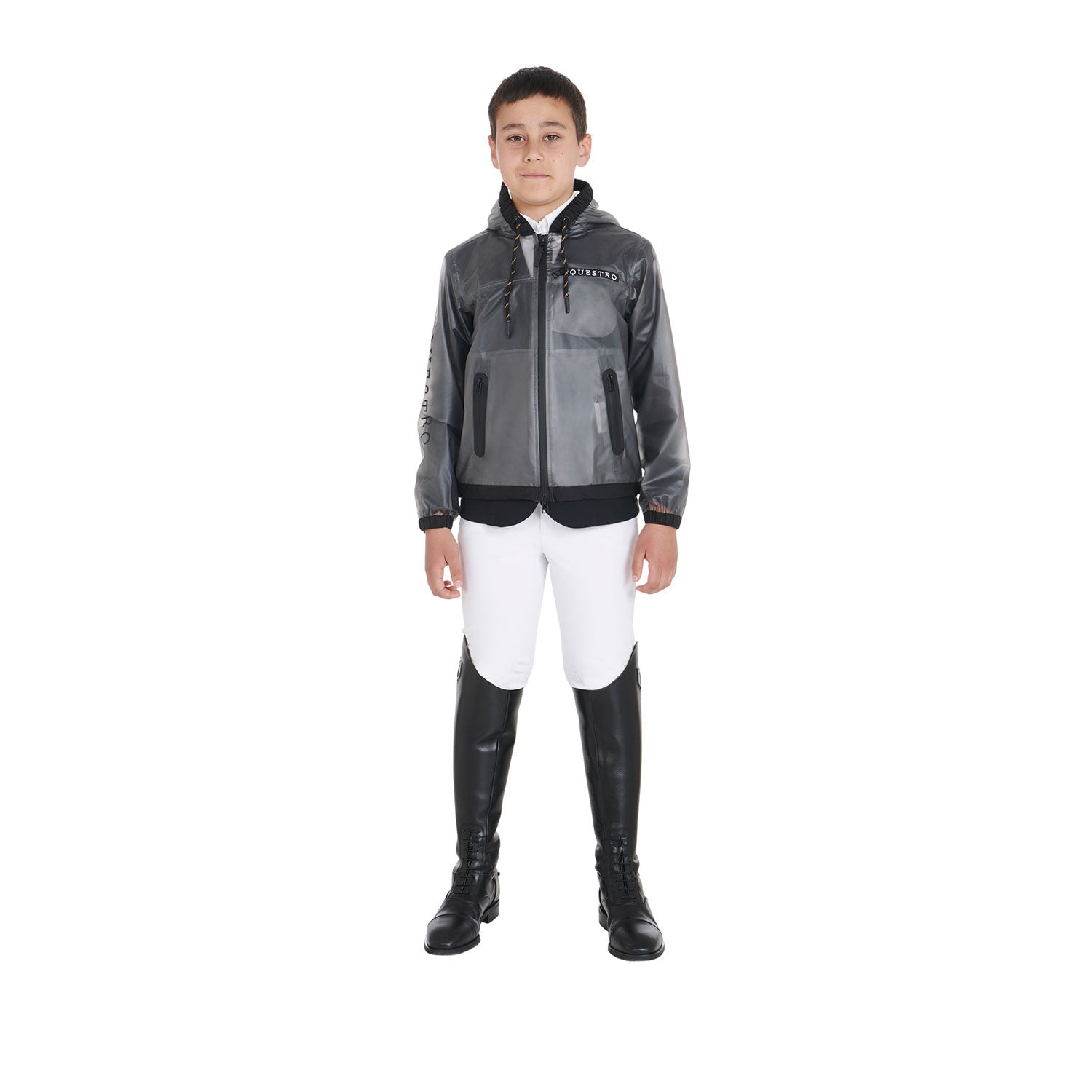 Impermeable para niños con capucha y cremallera a prueba de viento Equestro - Gris