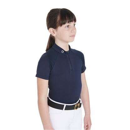 Polo infantil de entrenamiento slim fit en tejido técnico Equestro - Navy Blazer