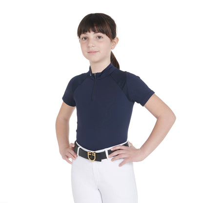 Polo infantil de entrenamiento slim fit en tejido técnico Equestro - Navy Blazer