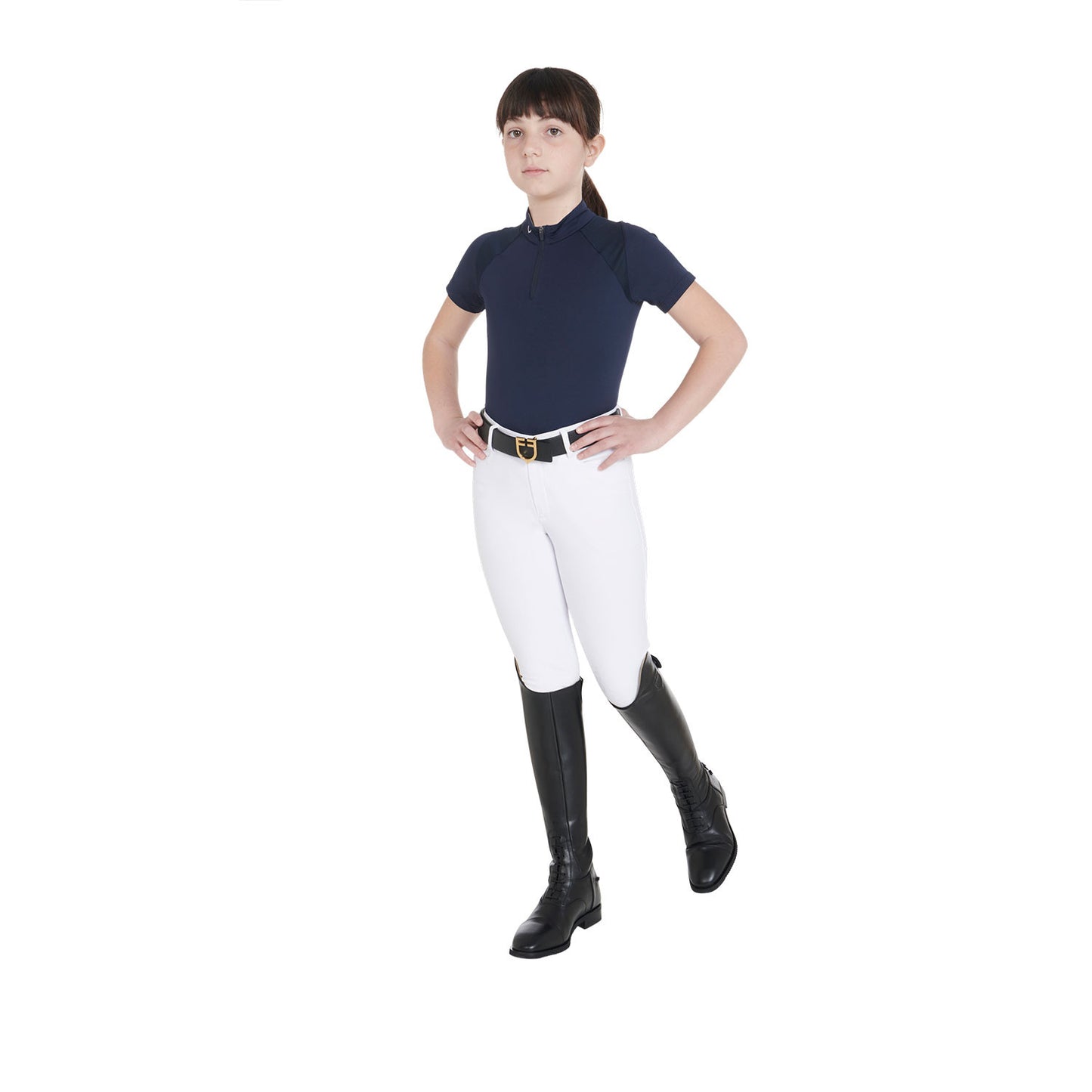 Polo infantil de entrenamiento slim fit en tejido técnico Equestro - Navy Blazer