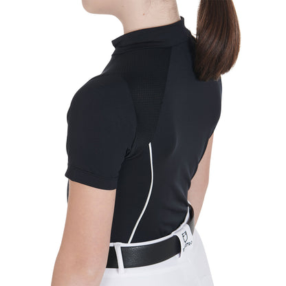Polo infantil de entrenamiento slim fit en tejido técnico Equestro - Negro