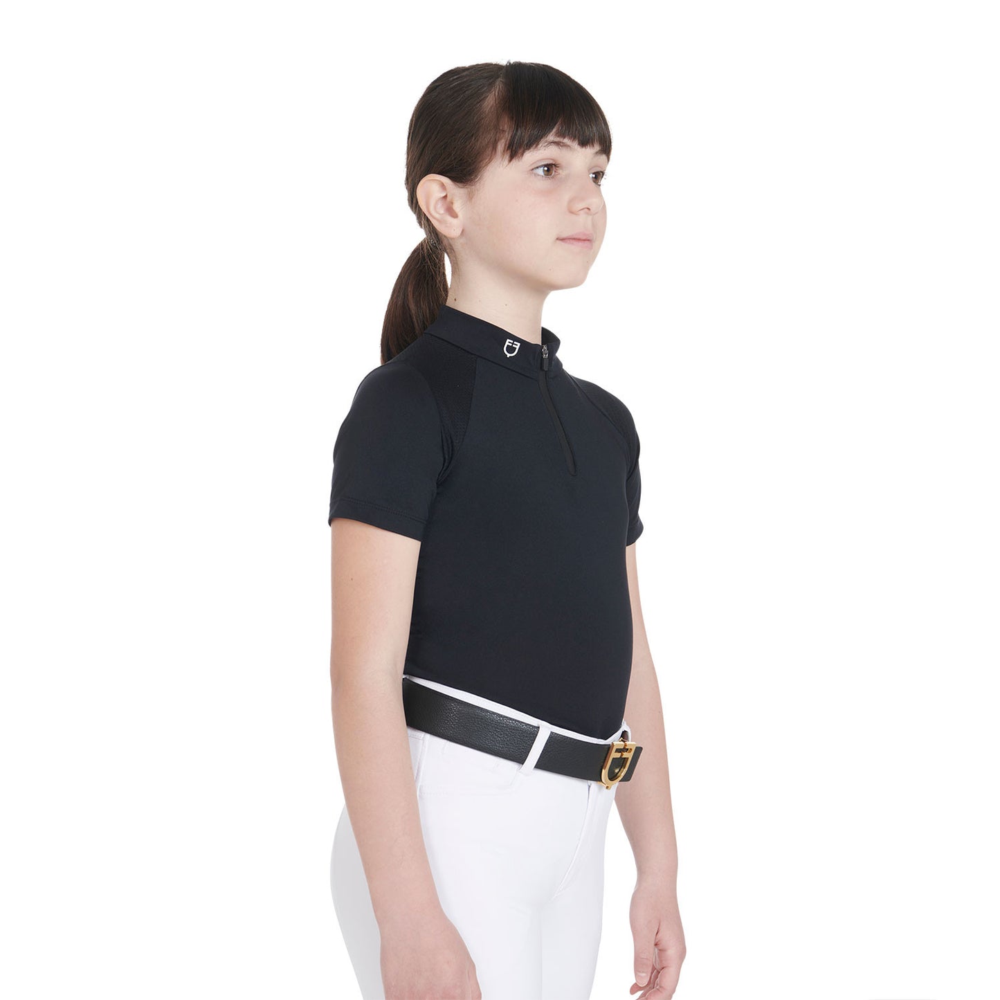 Polo infantil de entrenamiento slim fit en tejido técnico Equestro - Negro