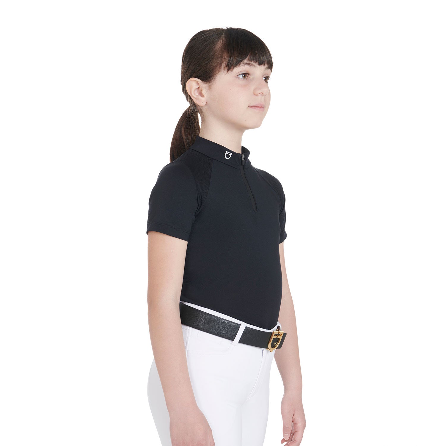 Polo infantil de entrenamiento slim fit en tejido técnico Equestro - Negro