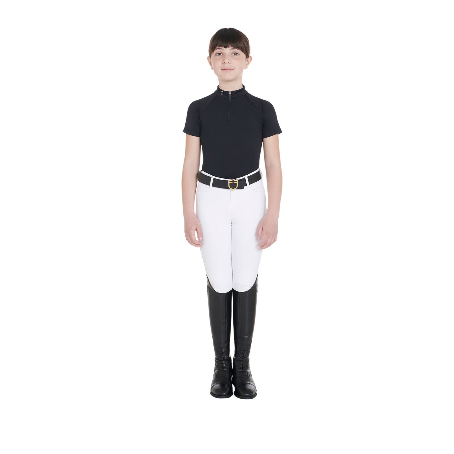 Polo infantil de entrenamiento slim fit en tejido técnico Equestro - Negro