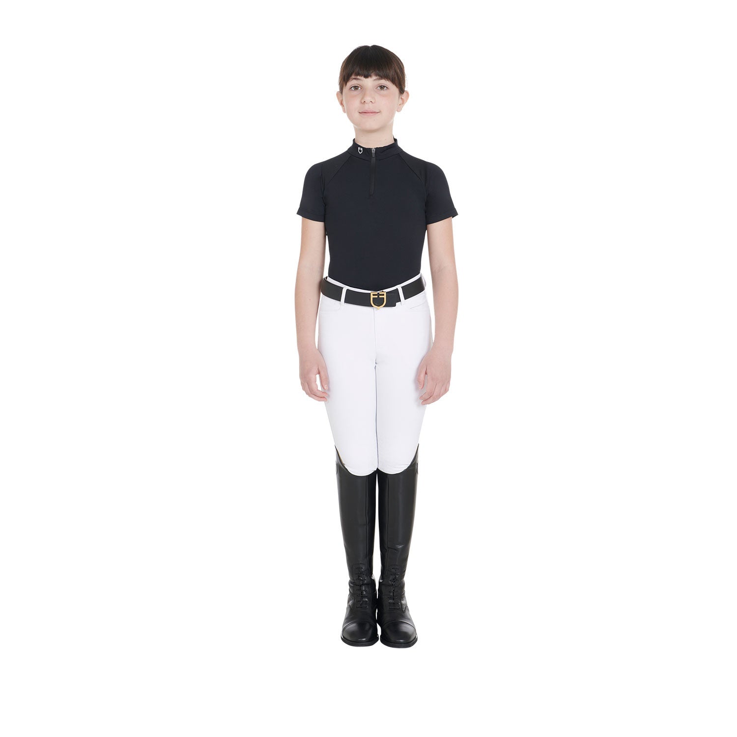 Polo infantil de entrenamiento slim fit en tejido técnico Equestro - Negro