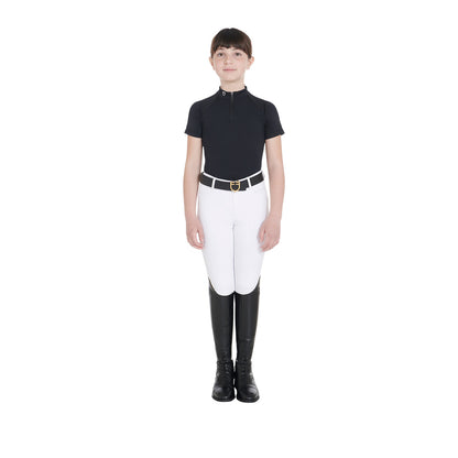 Polo infantil de entrenamiento slim fit en tejido técnico Equestro - Negro
