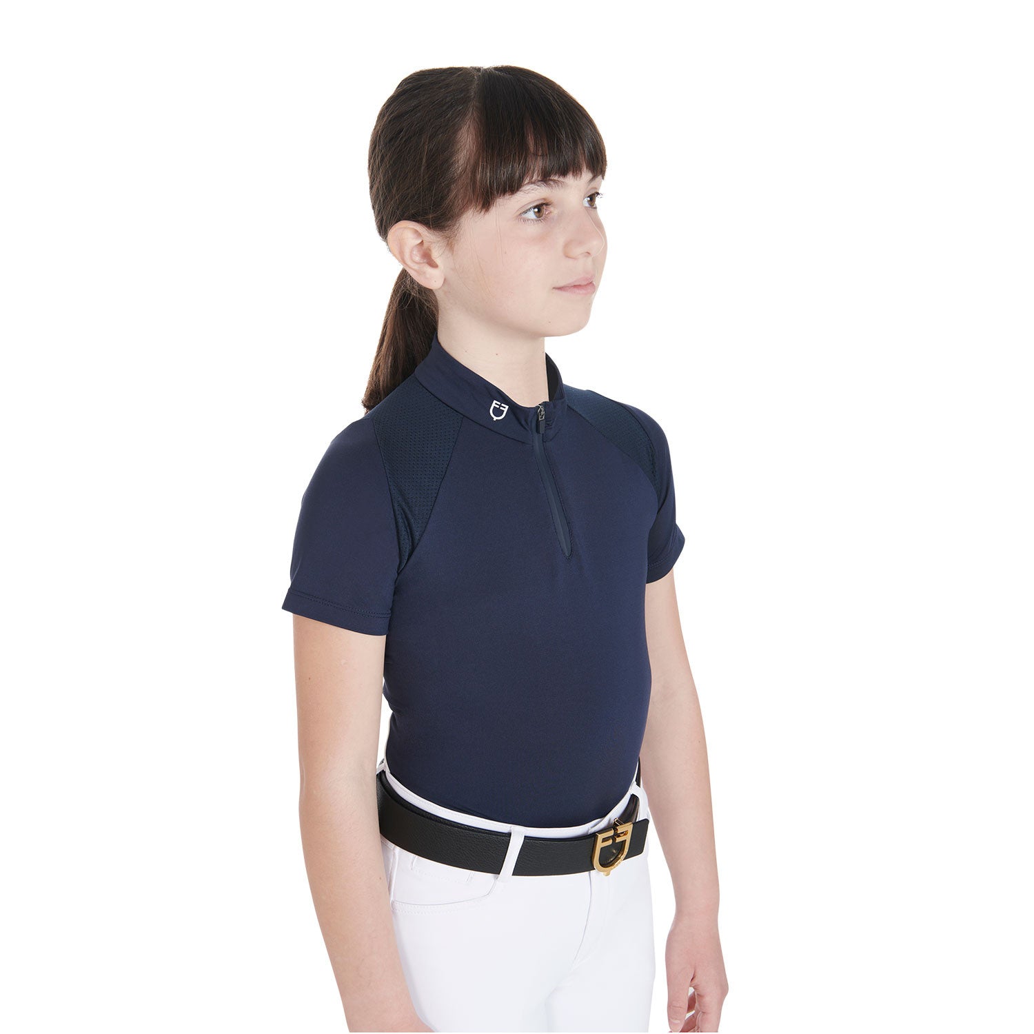 Polo infantil de entrenamiento slim fit en tejido técnico Equestro - Azul marino