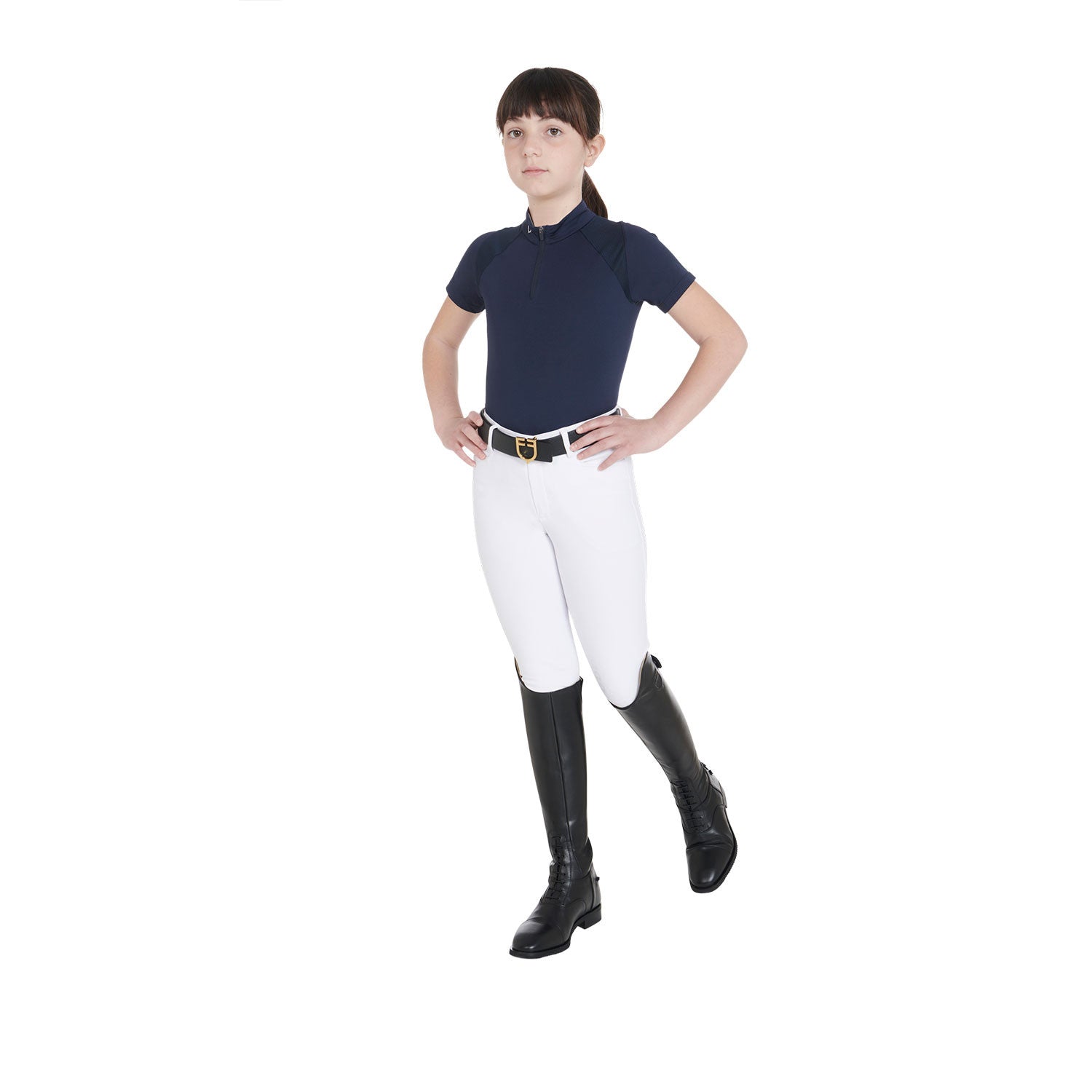 Polo infantil de entrenamiento slim fit en tejido técnico Equestro - Azul marino