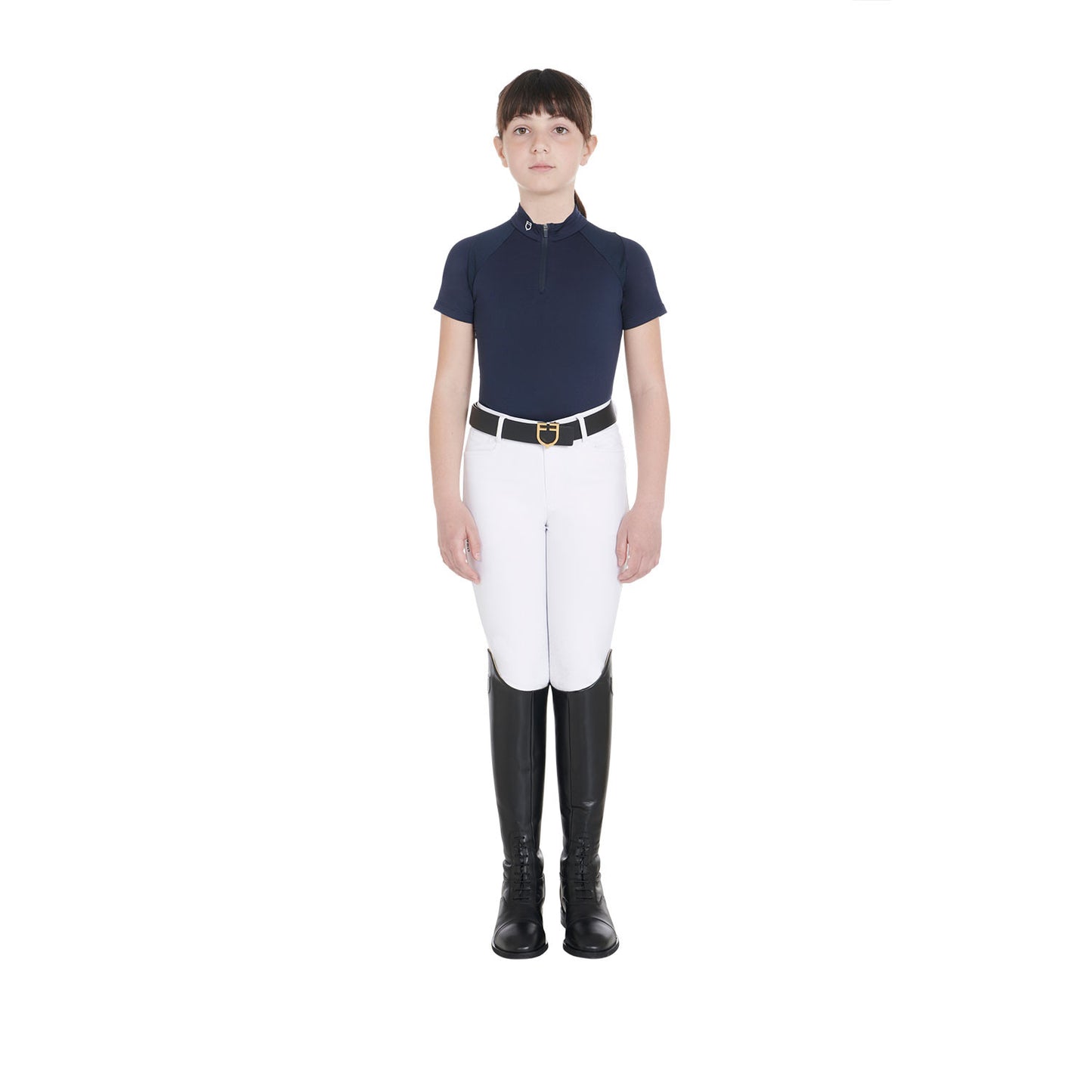 Polo infantil de entrenamiento slim fit en tejido técnico Equestro - Azul marino