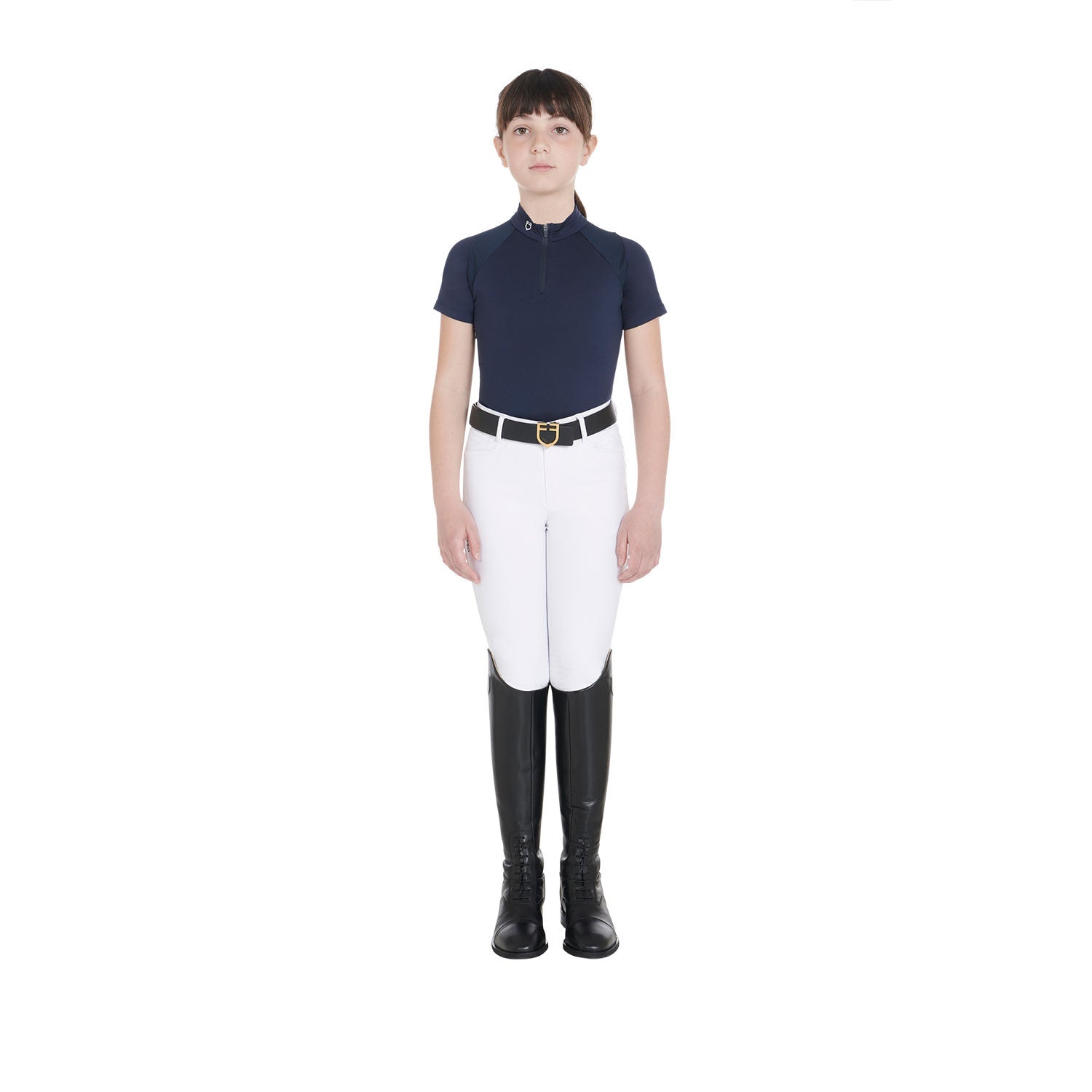 Polo infantil de entrenamiento slim fit en tejido técnico Equestro - Azul marino