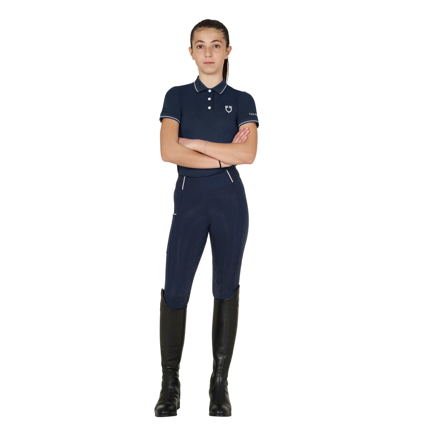 Polo infantil slim fit de tejido técnico antibacteriano Equestro - Navy Blazer