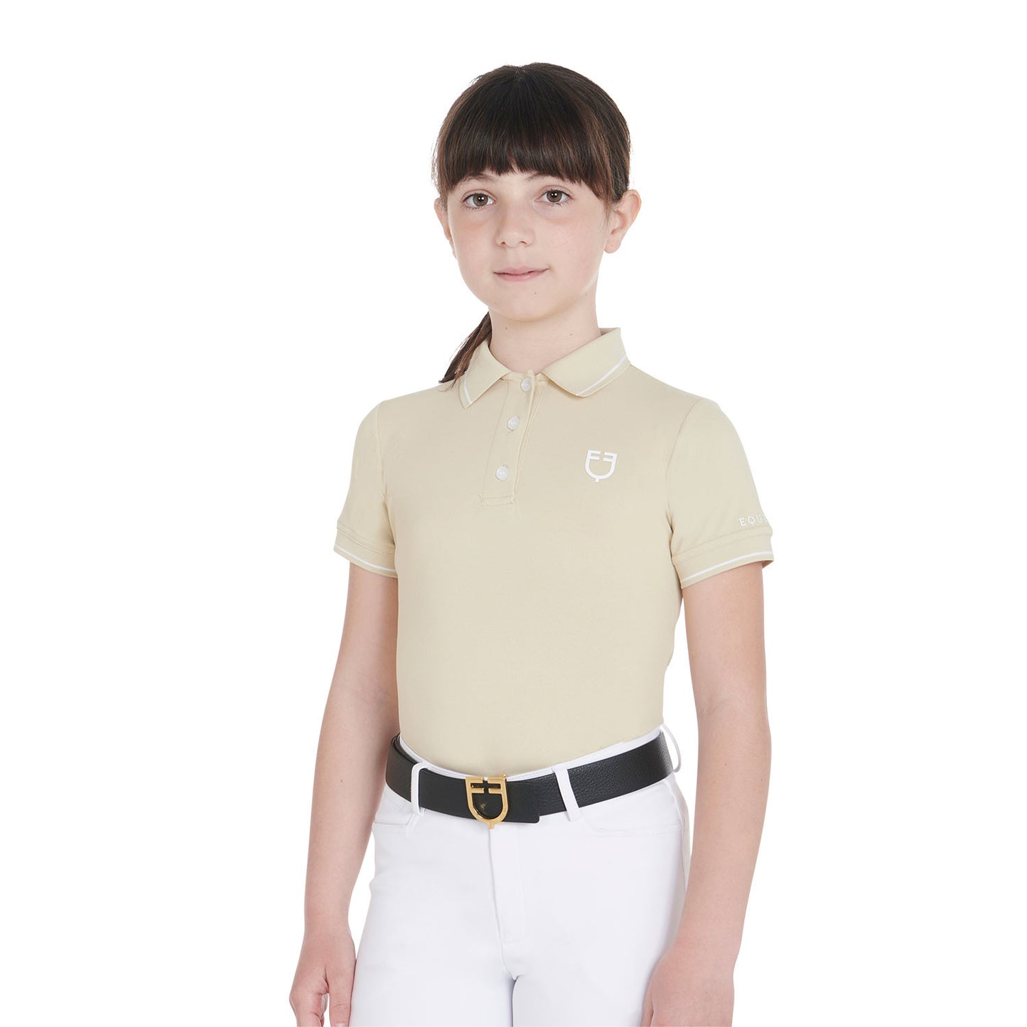 Polo infantil slim fit de tejido técnico antibacteriano Equestro - Beige
