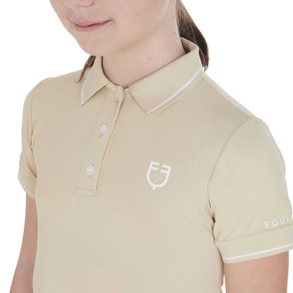 Polo infantil slim fit de tejido técnico antibacteriano Equestro - Beige