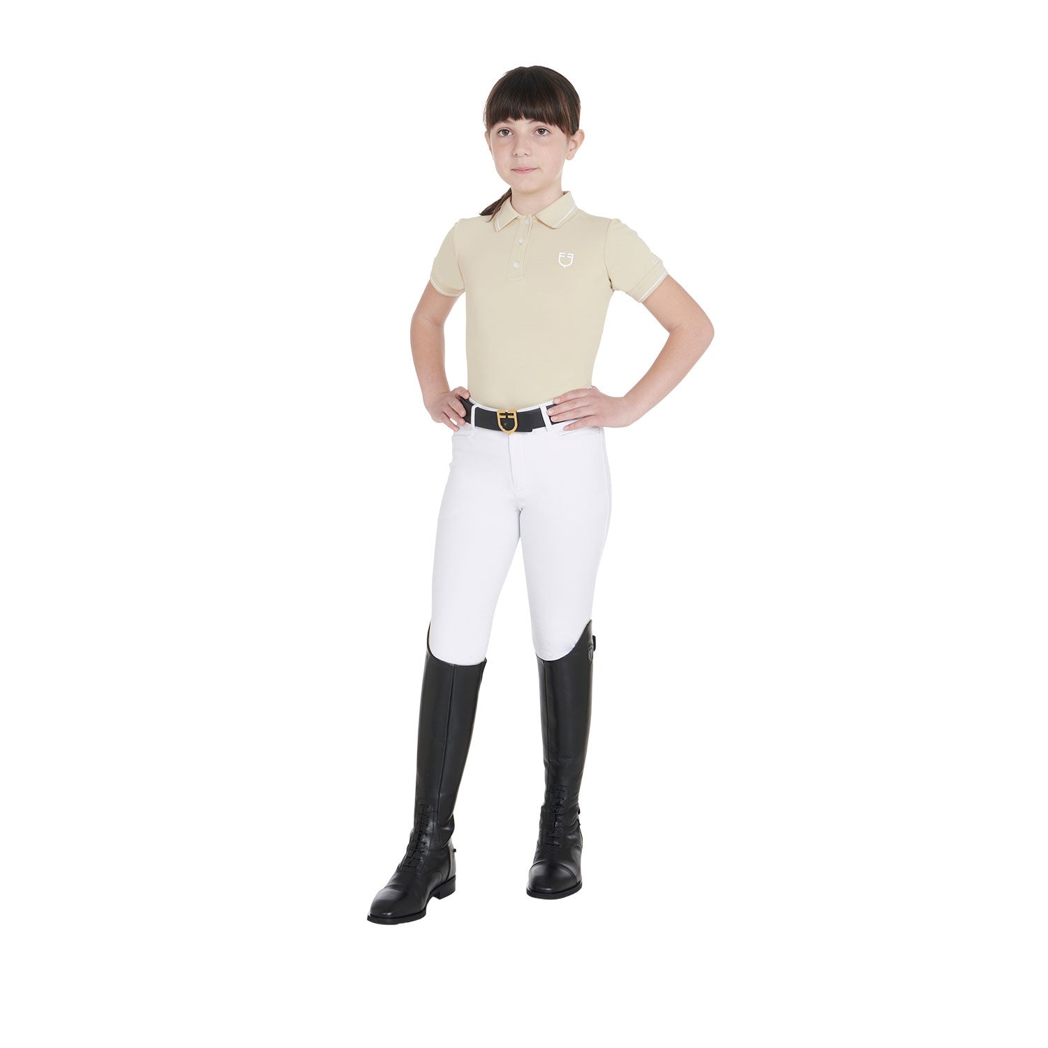Polo infantil slim fit de tejido técnico antibacteriano Equestro - Beige