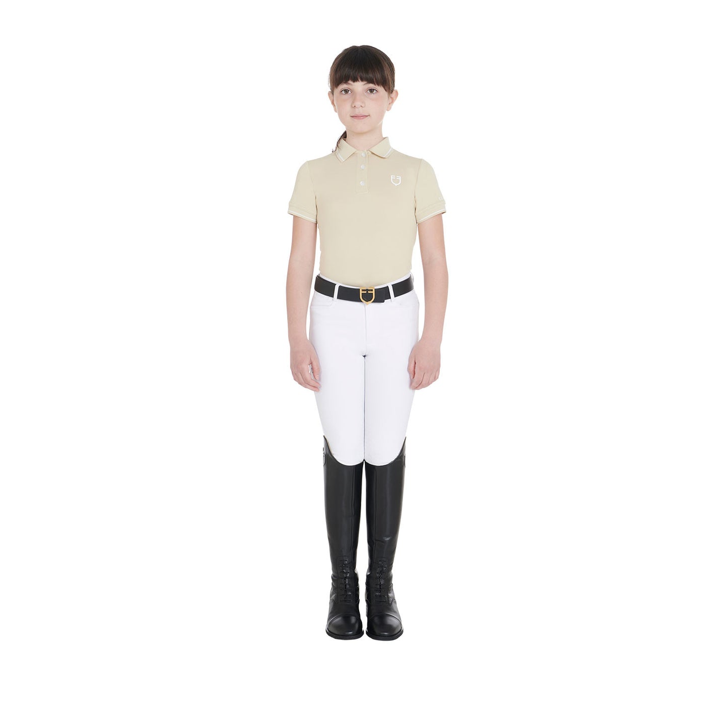 Polo infantil slim fit de tejido técnico antibacteriano Equestro - Beige
