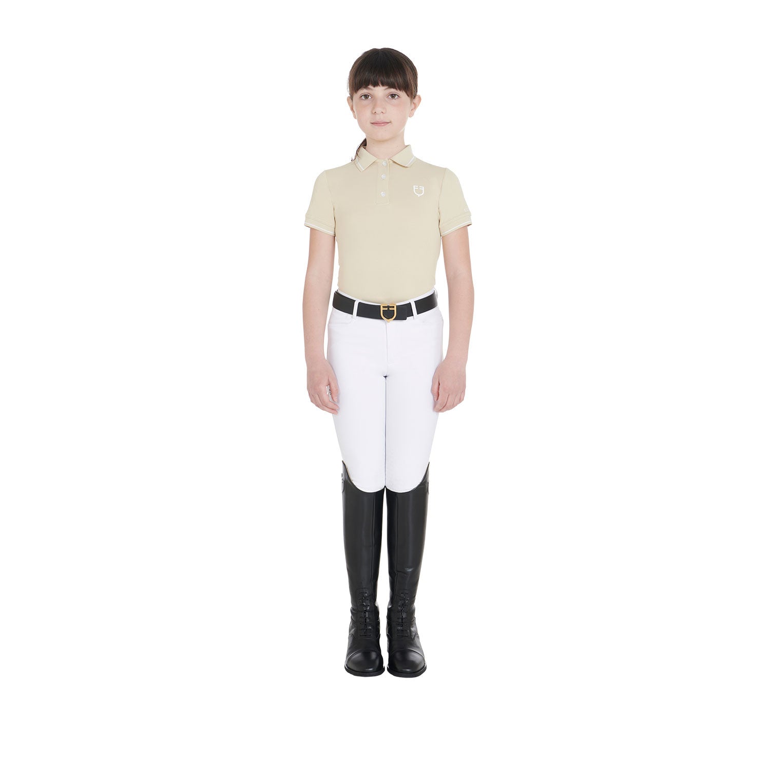 Polo infantil slim fit de tejido técnico antibacteriano Equestro - Beige