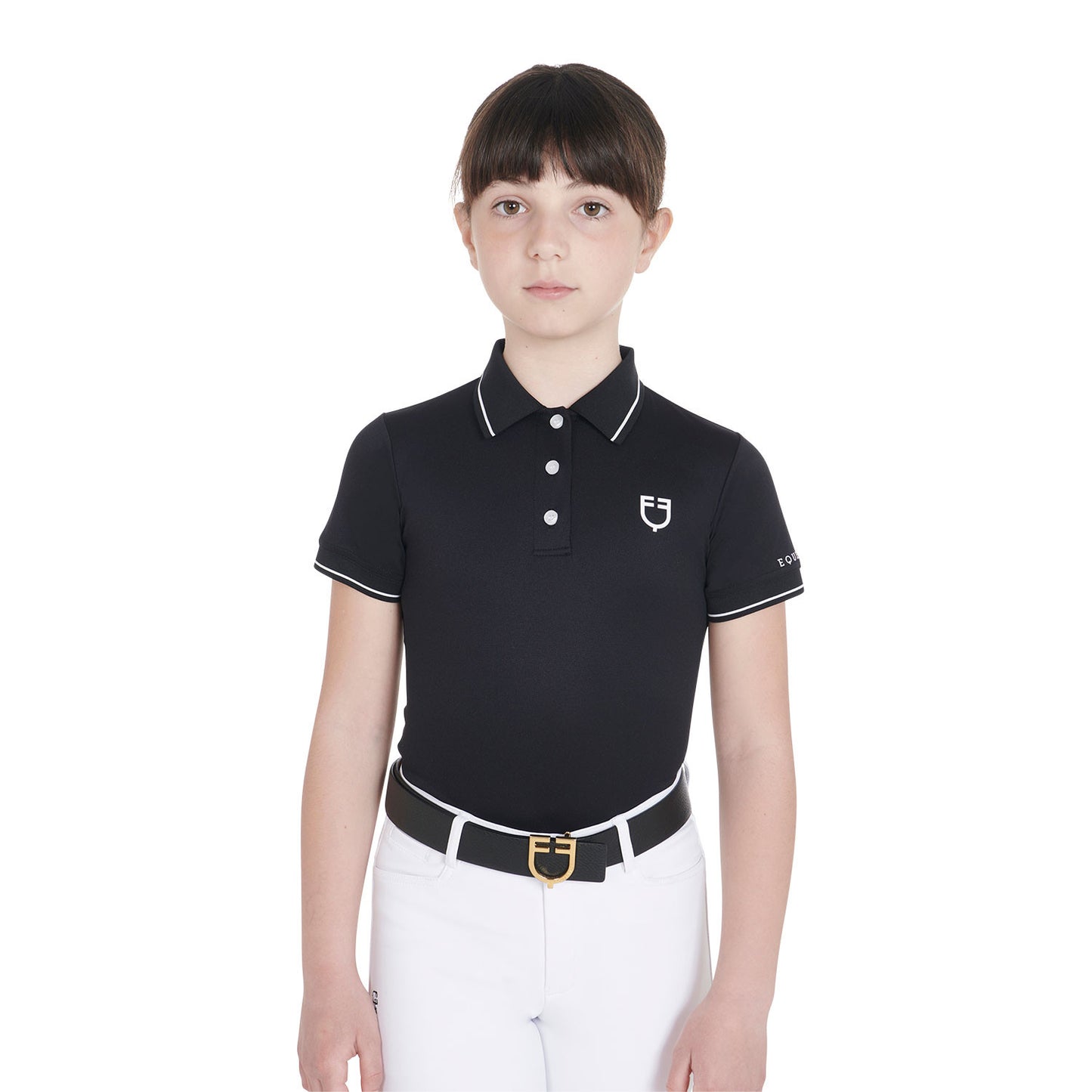 Polo infantil slim fit de tejido técnico antibacteriano Equestro - Negro