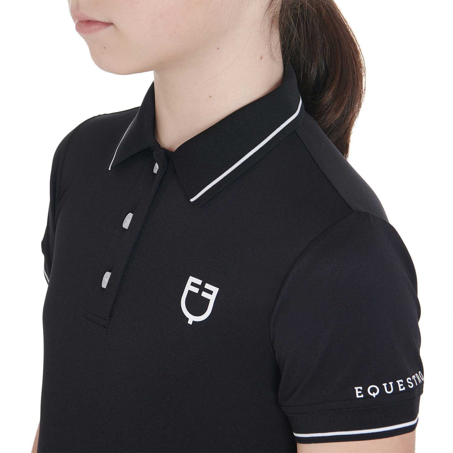 Polo infantil slim fit de tejido técnico antibacteriano Equestro - Negro