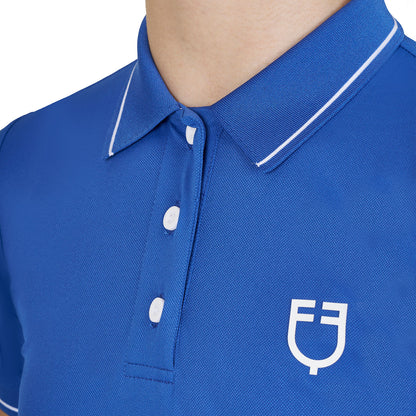Polo infantil slim fit de tejido técnico antibacteriano Equestro - Blue Quartz (19-3964)/White