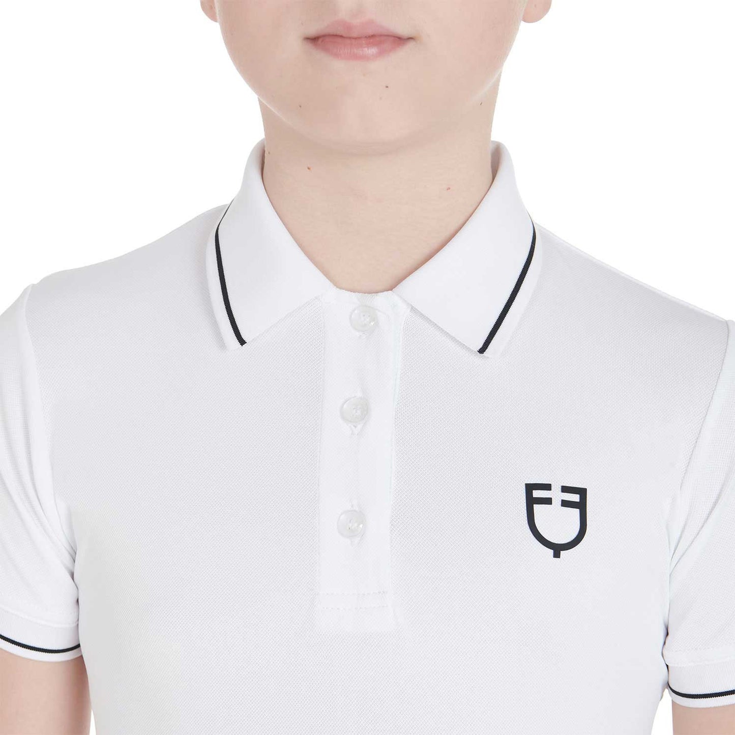 Polo infantil slim fit de tejido técnico antibacteriano Equestro - Blanco