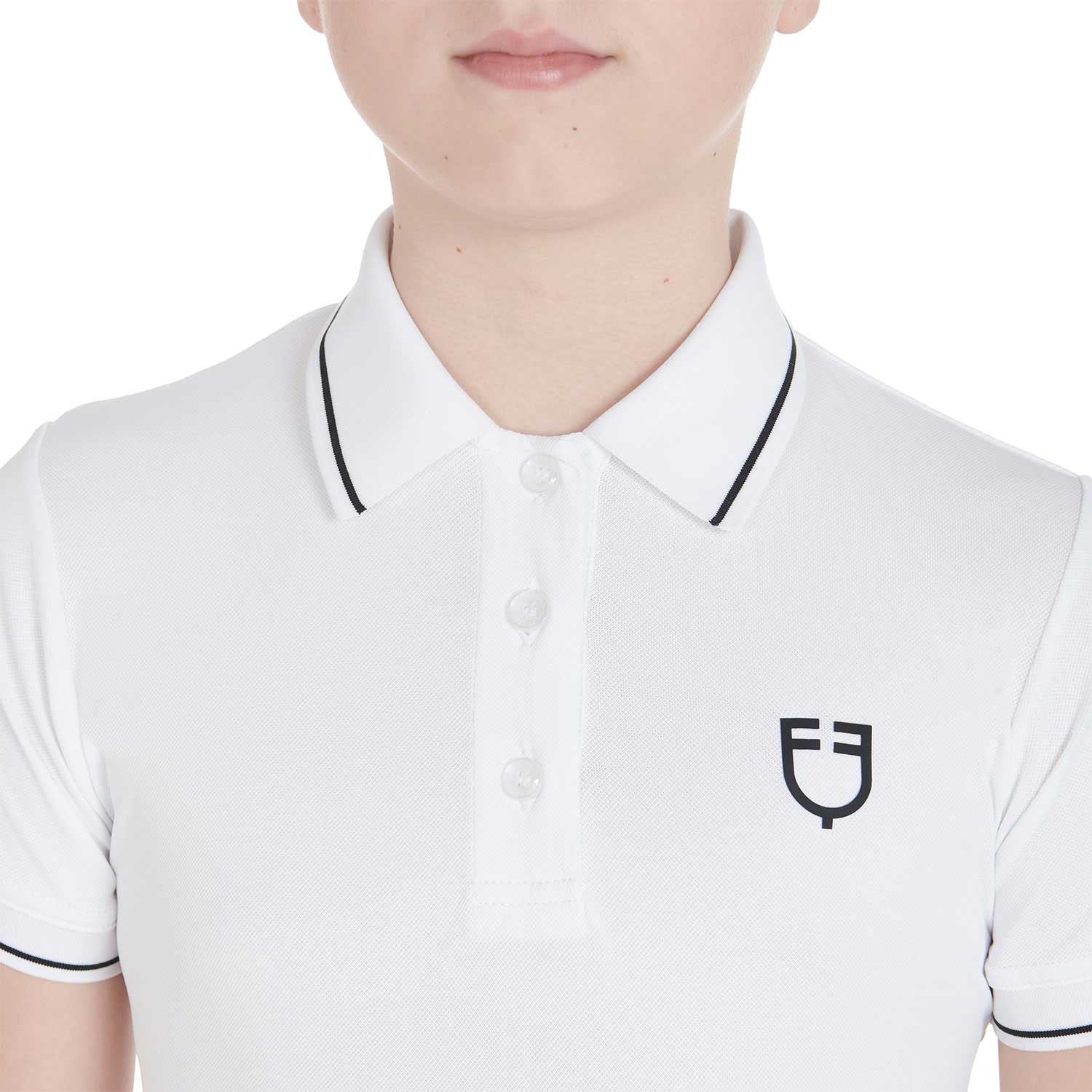 Polo infantil slim fit de tejido técnico antibacteriano Equestro - Blanco