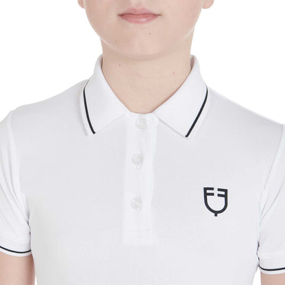 Polo infantil slim fit de tejido técnico antibacteriano Equestro - Blanco