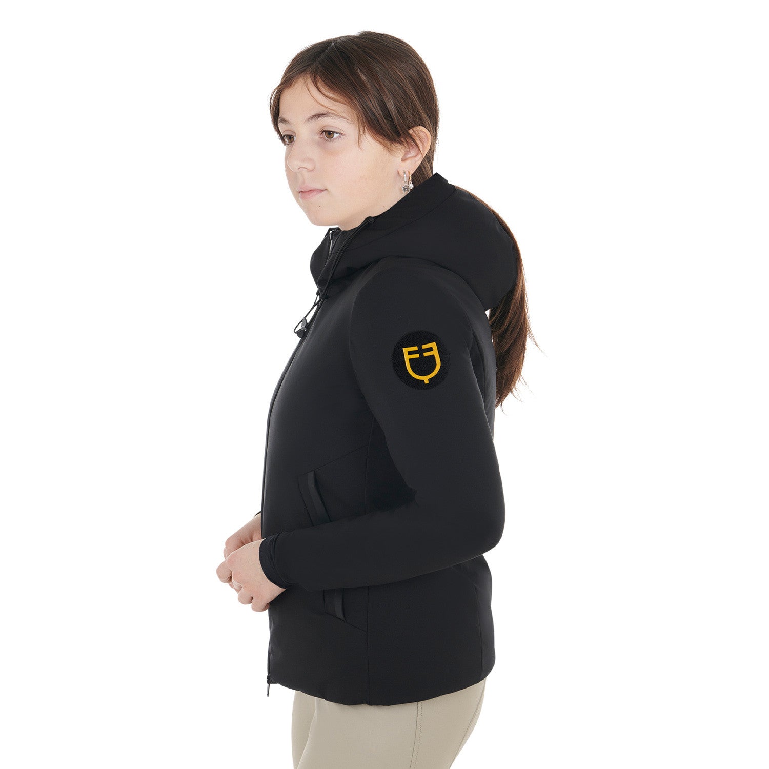 Chaqueta infantil unisex impermeable y cortaviento de nailon Equestro - Negro