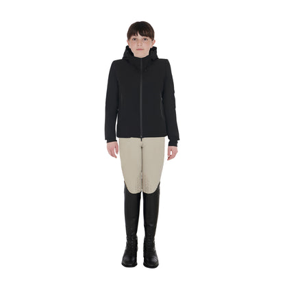 Chaqueta infantil unisex impermeable y cortaviento de nailon Equestro - Negro