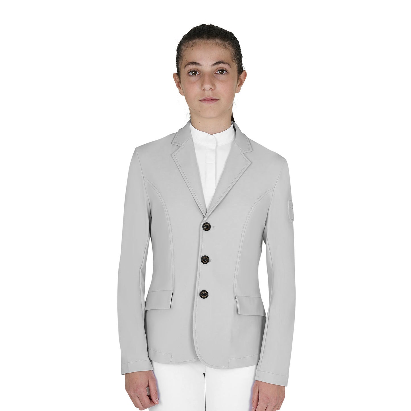 Chaqueta infantil de concurso slim fit tres botones Equestro - Harbor Mist
