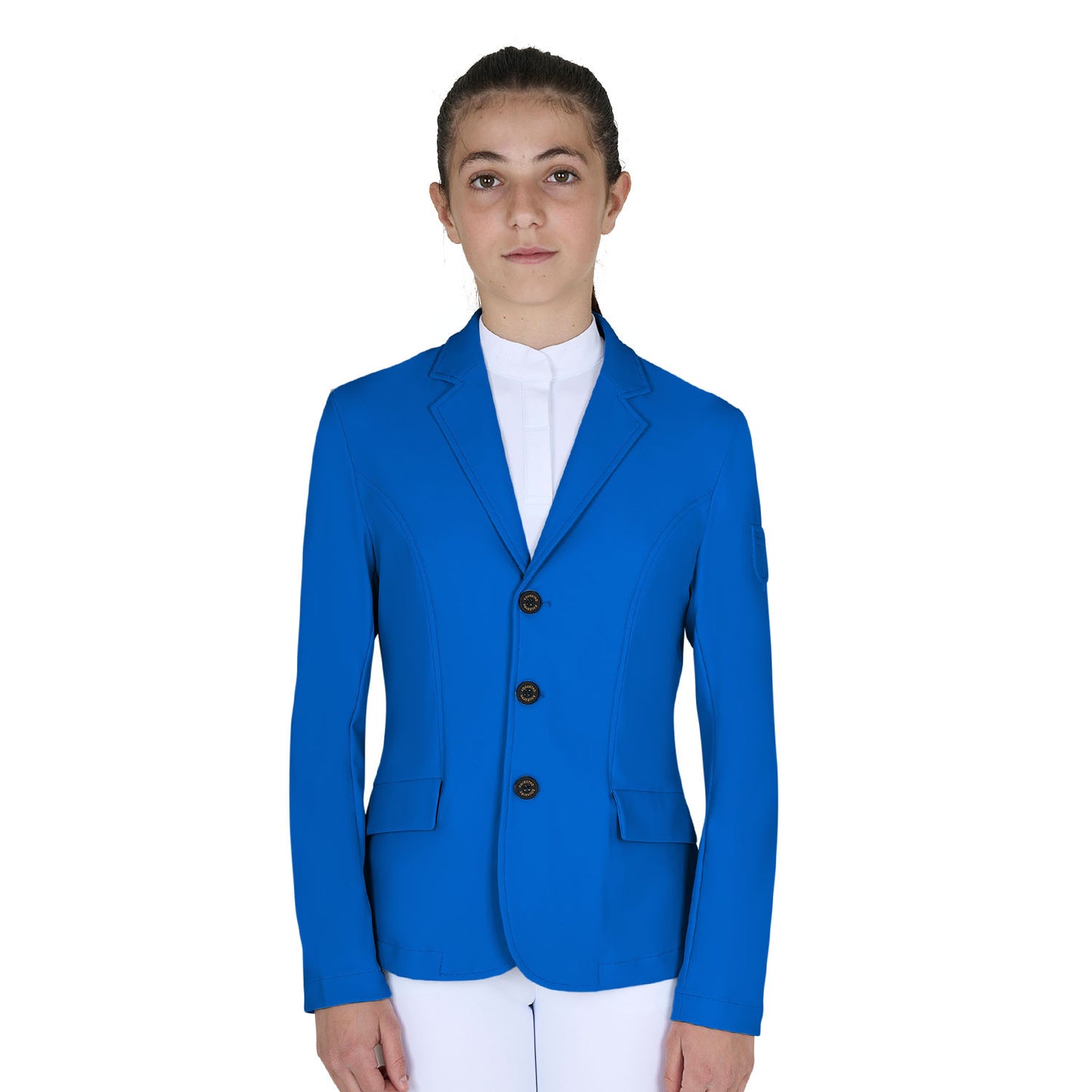 Chaqueta infantil de concurso slim fit tres botones Equestro - Blue Quartz