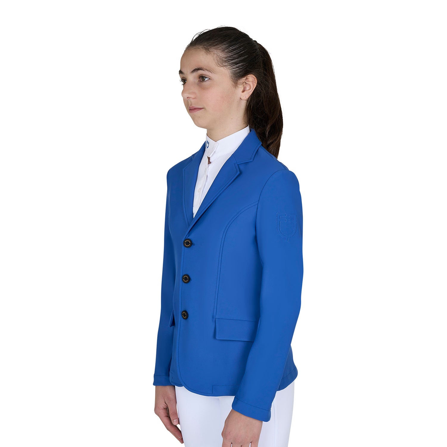 Chaqueta infantil de concurso slim fit tres botones Equestro - Blue Quartz