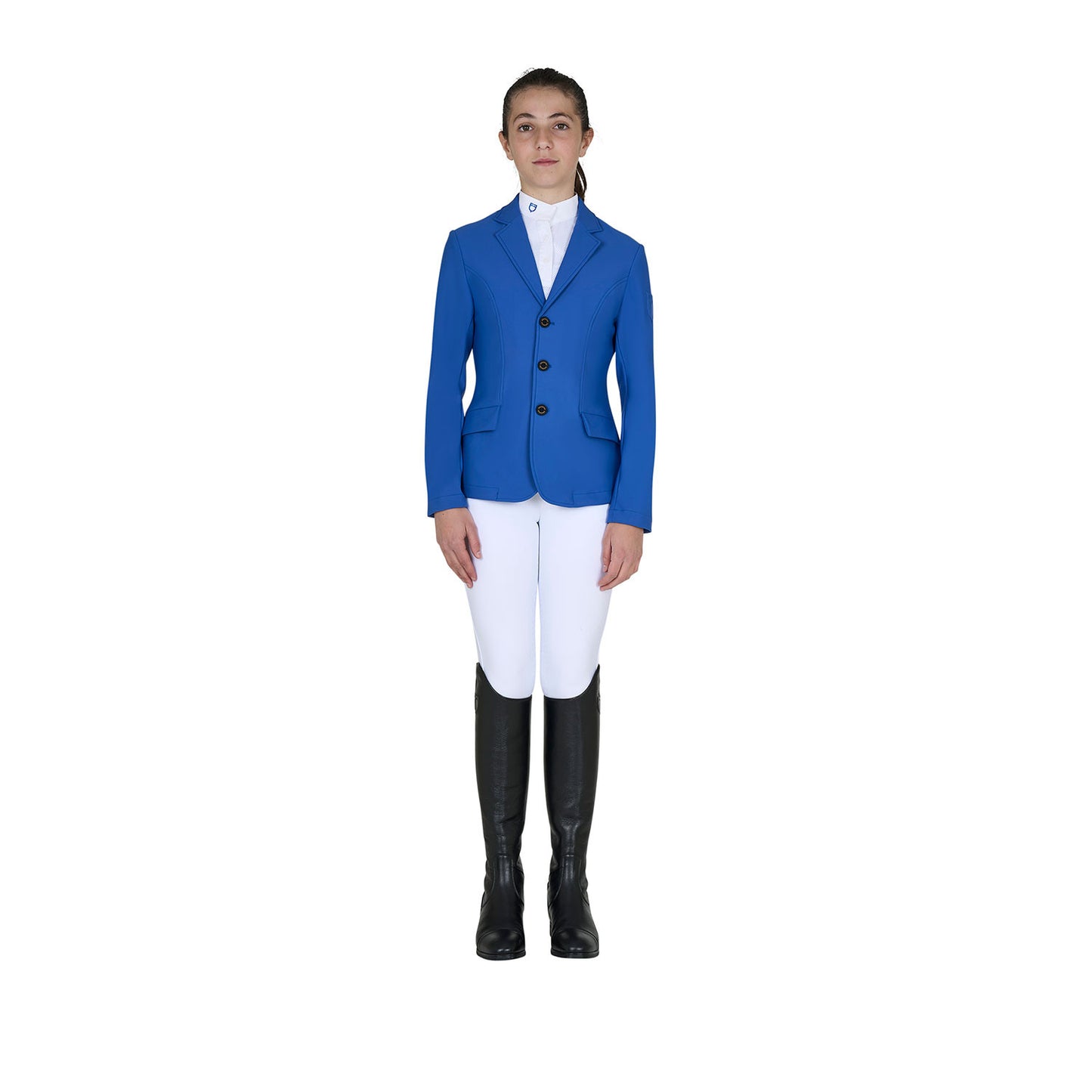 Chaqueta infantil de concurso slim fit tres botones Equestro - Blue Quartz