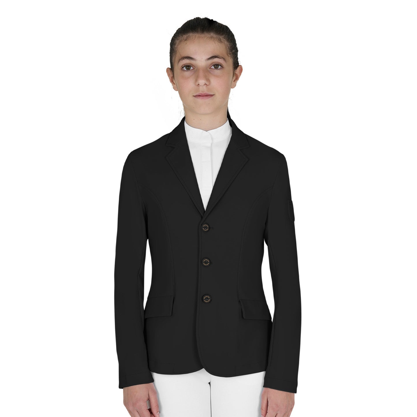 Chaqueta infantil de concurso slim fit tres botones Equestro - Negro