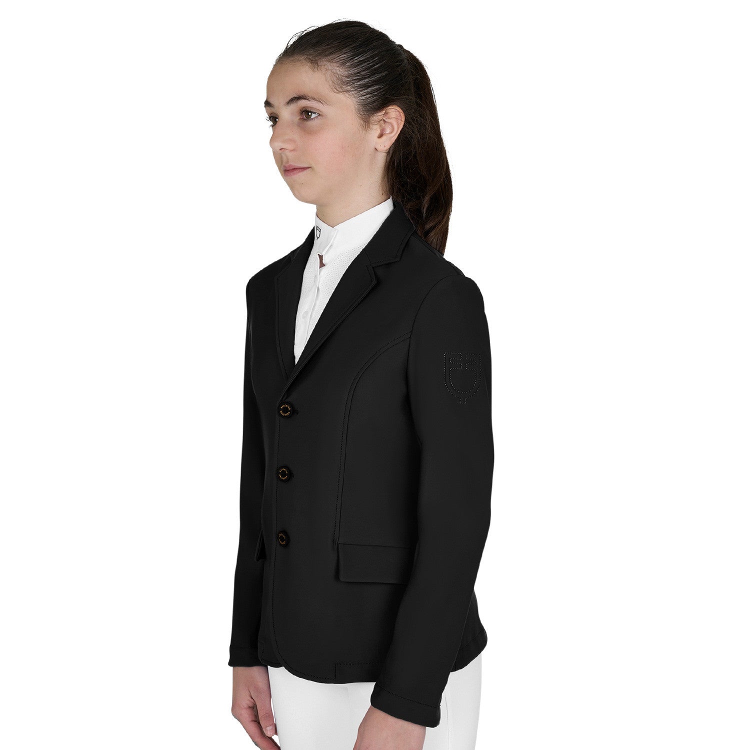 Chaqueta infantil de concurso slim fit tres botones Equestro - Negro