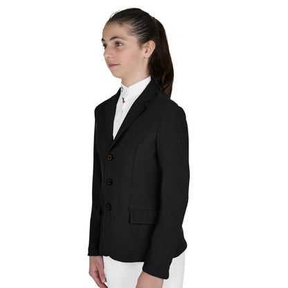 Chaqueta infantil de concurso slim fit tres botones Equestro - Negro