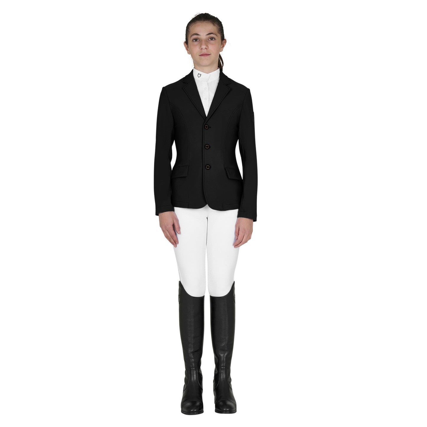 Chaqueta infantil de concurso slim fit tres botones Equestro - Negro