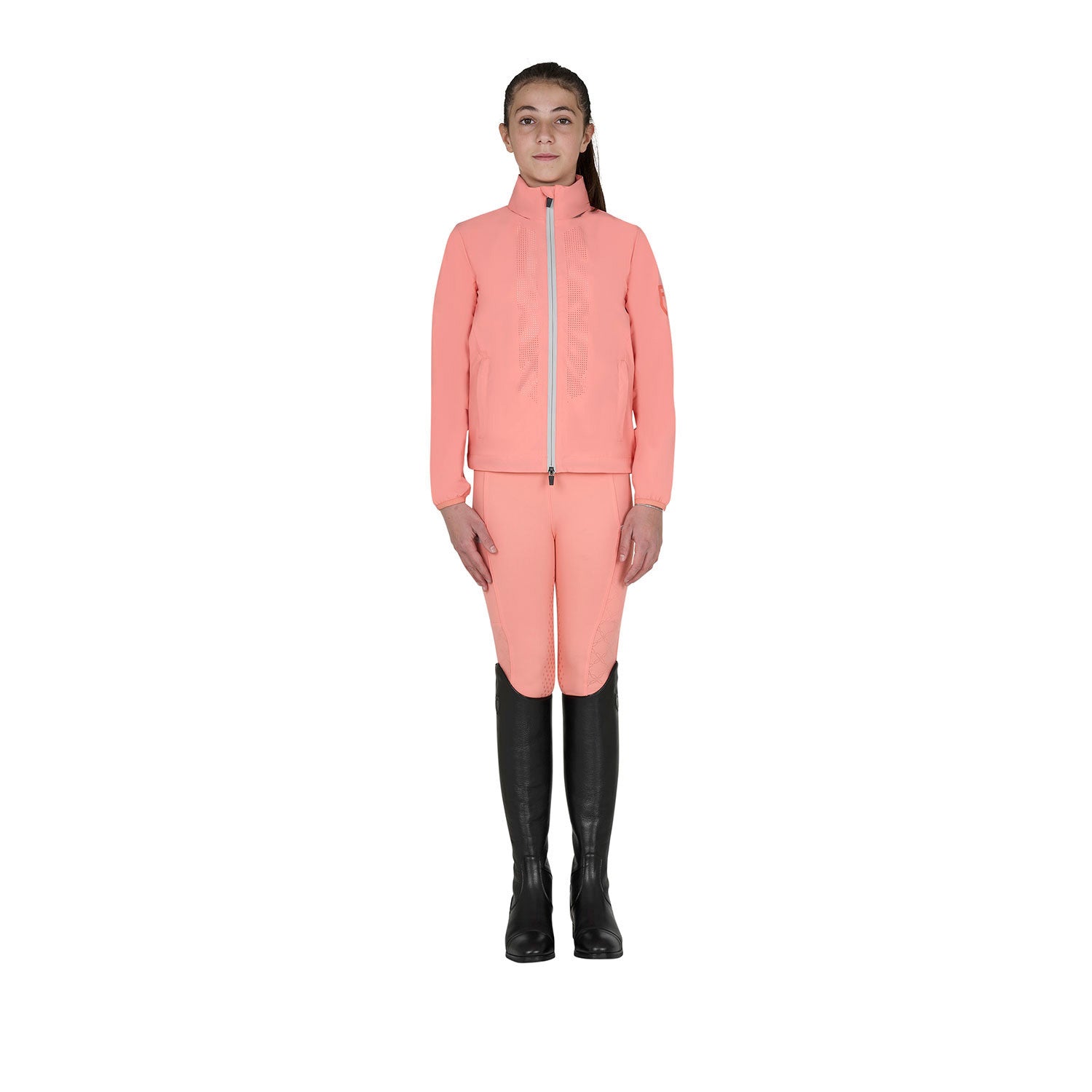 Softshell unisex para niños con logo en la espalda Equestro - Desert Flower (15-1435)/Harbor Mist