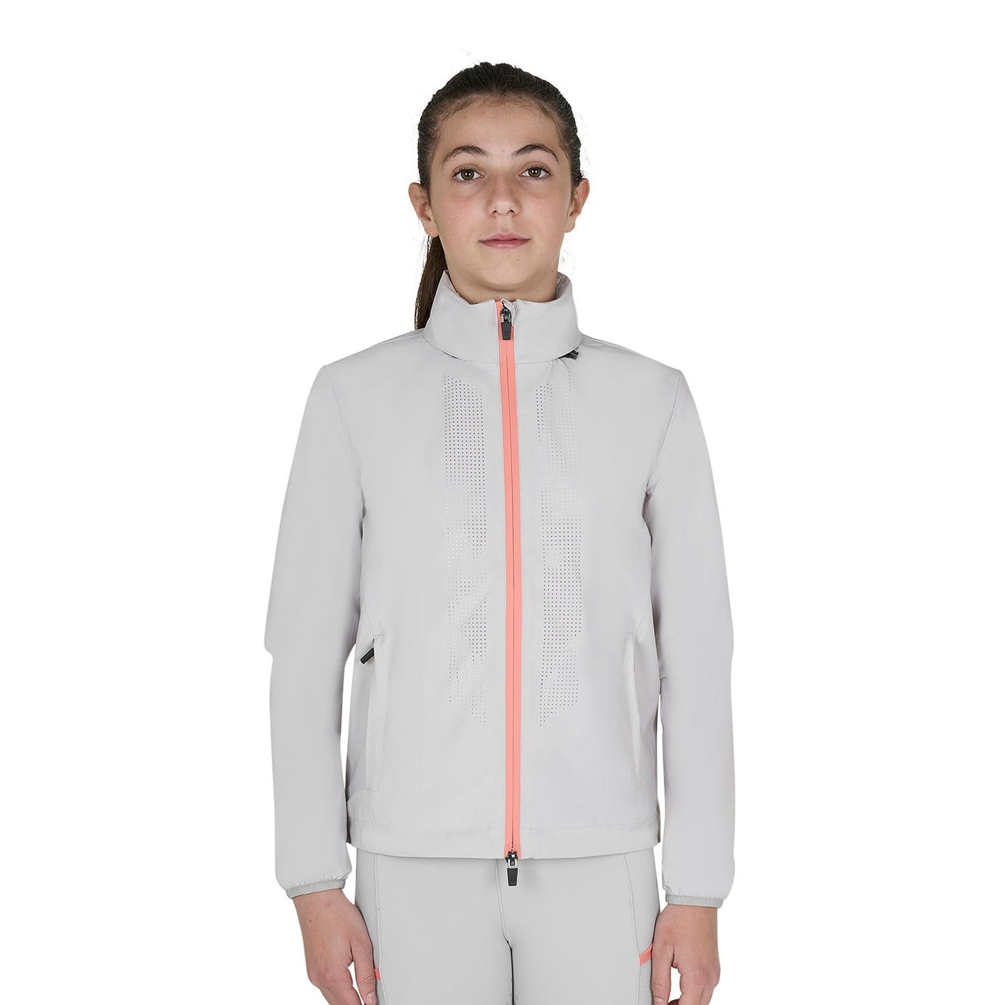 Softshell unisex para niños con logo en la espalda Equestro - Harbor Mist (14-4202)/Desert Flower