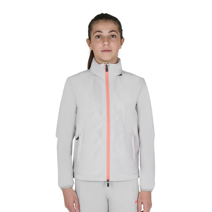 Softshell unisex para niños con logo en la espalda Equestro - Harbor Mist (14-4202)/Desert Flower