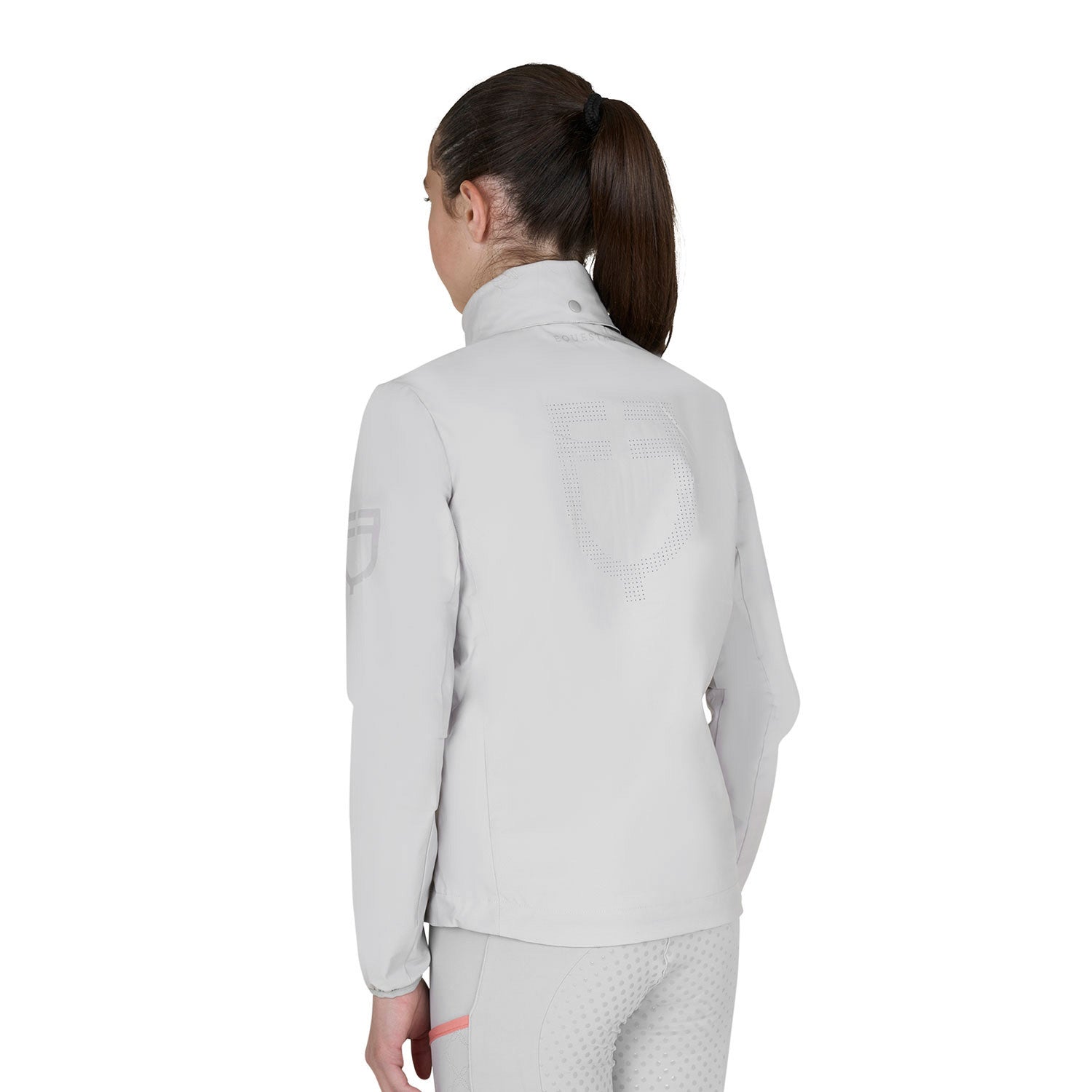 Softshell unisex para niños con logo en la espalda Equestro - Harbor Mist (14-4202)/Desert Flower