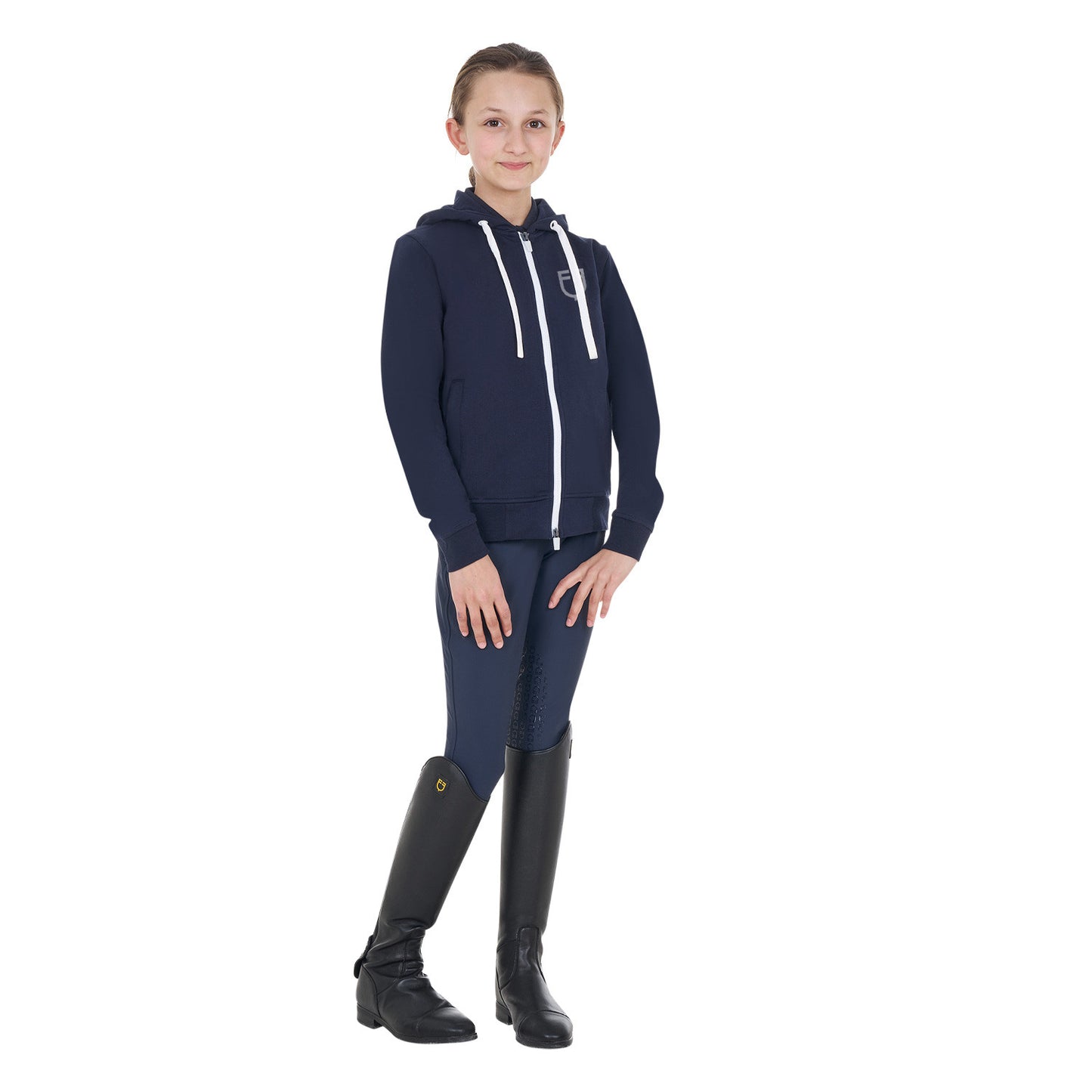 Sudadera infantil unisex con capucha y cremallera frontal Equestro - Navy Blazer