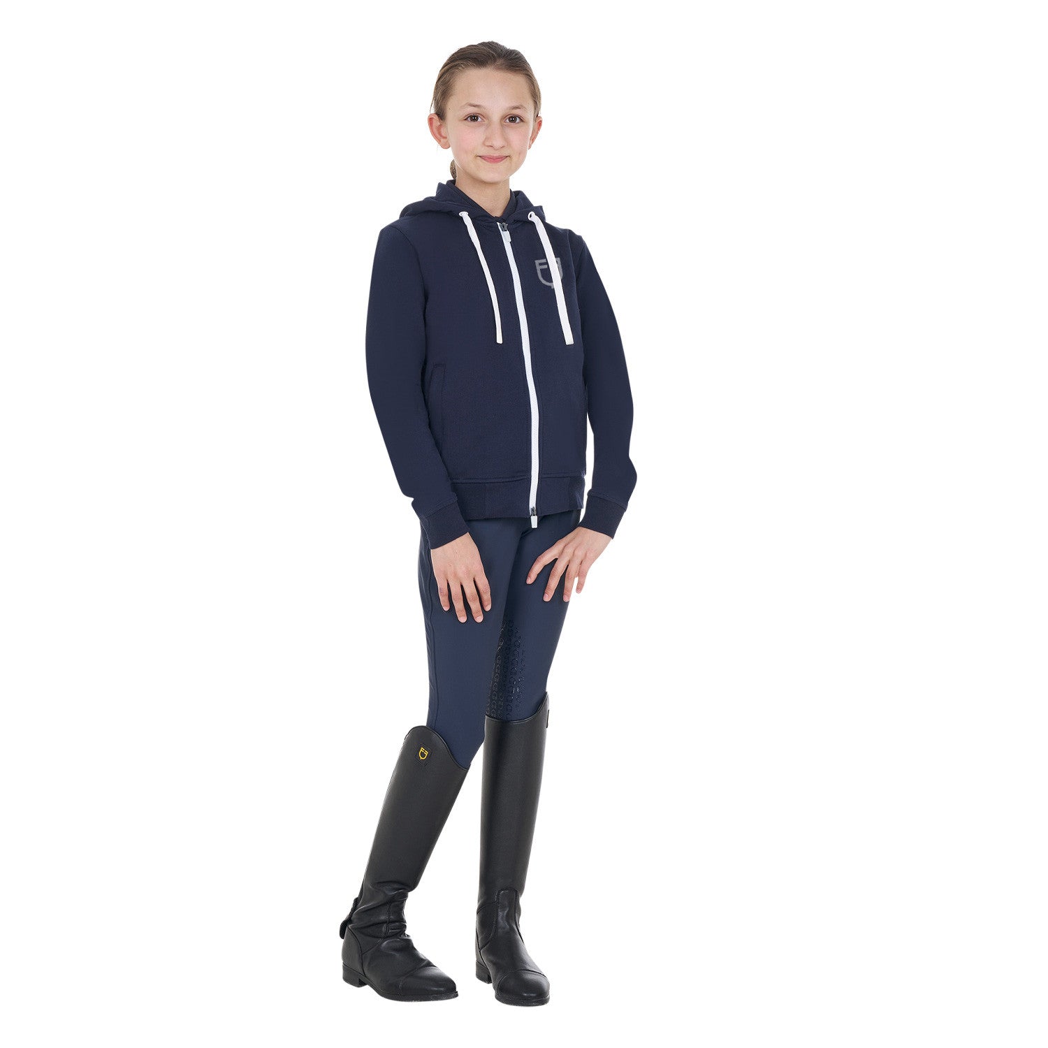 Sudadera infantil unisex con capucha y cremallera frontal Equestro - Navy Blazer