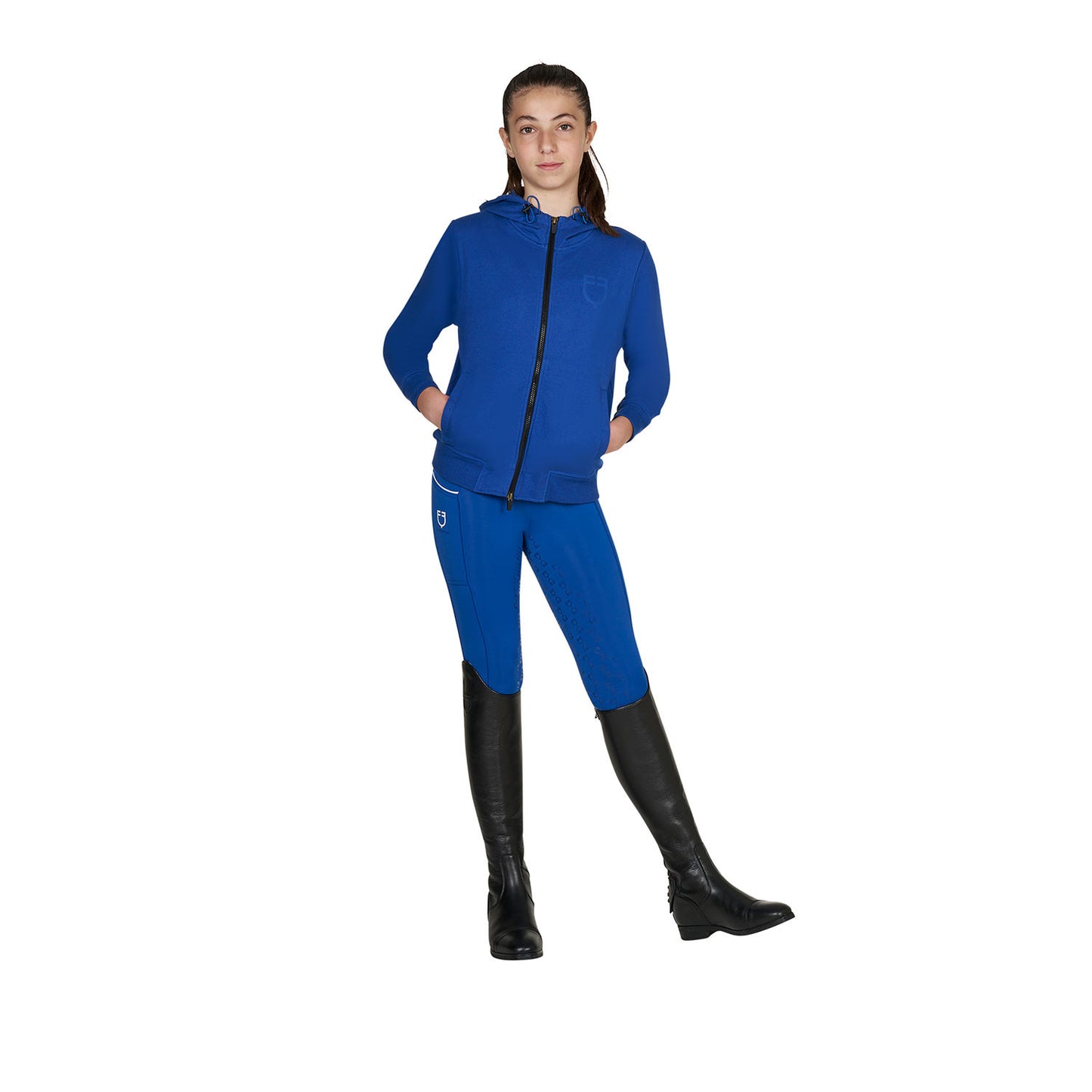 Sudadera infantil unisex con capucha y cremallera frontal Equestro - Blue Quartz